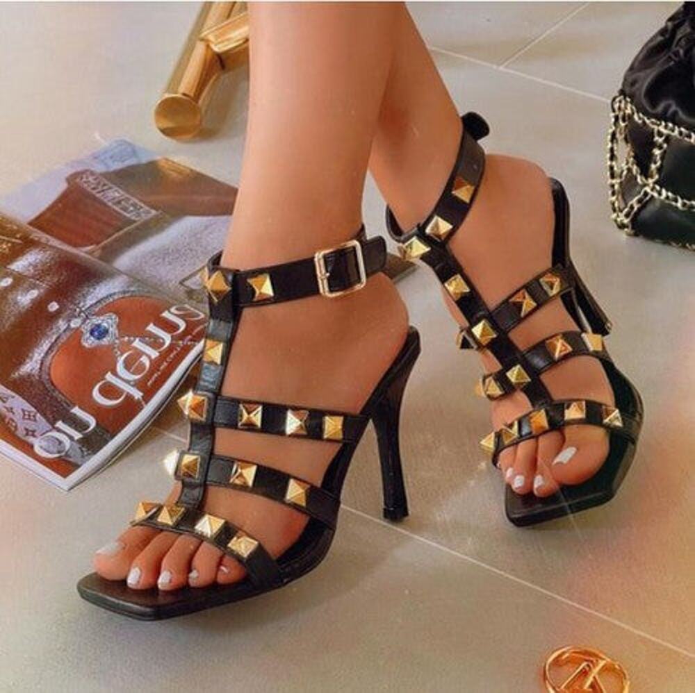 "Zade" Black Studded Heel